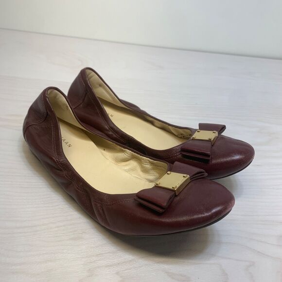 Cole Haan Ballet Flats, Burgundy Maroon with Bow over Toe, Size Women's 8 B - Picture 1 of 9